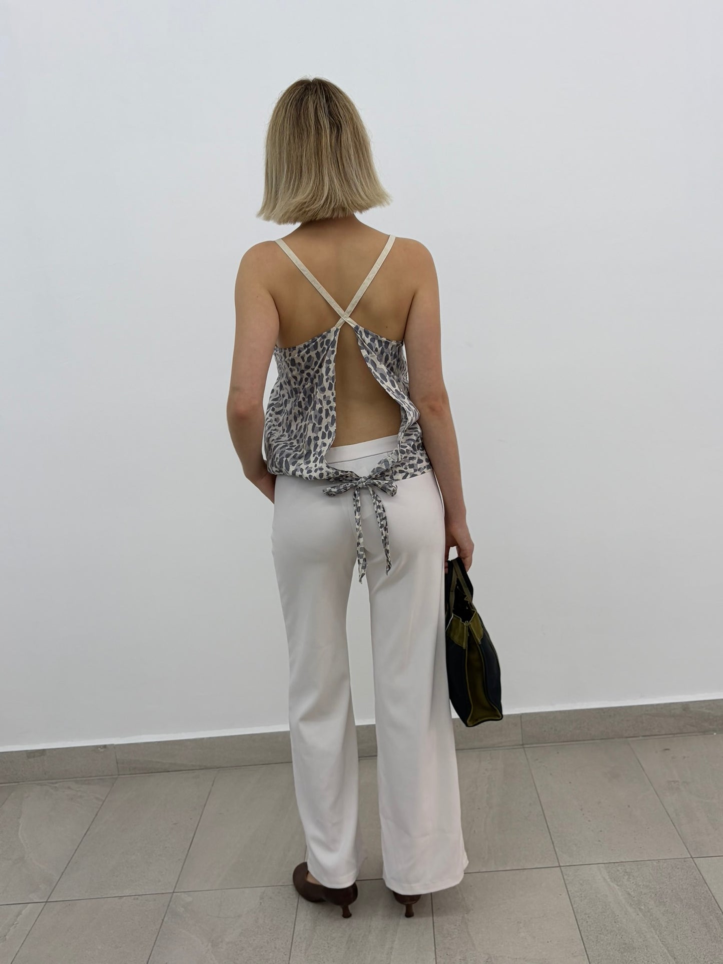 Cream Button Flare Pants