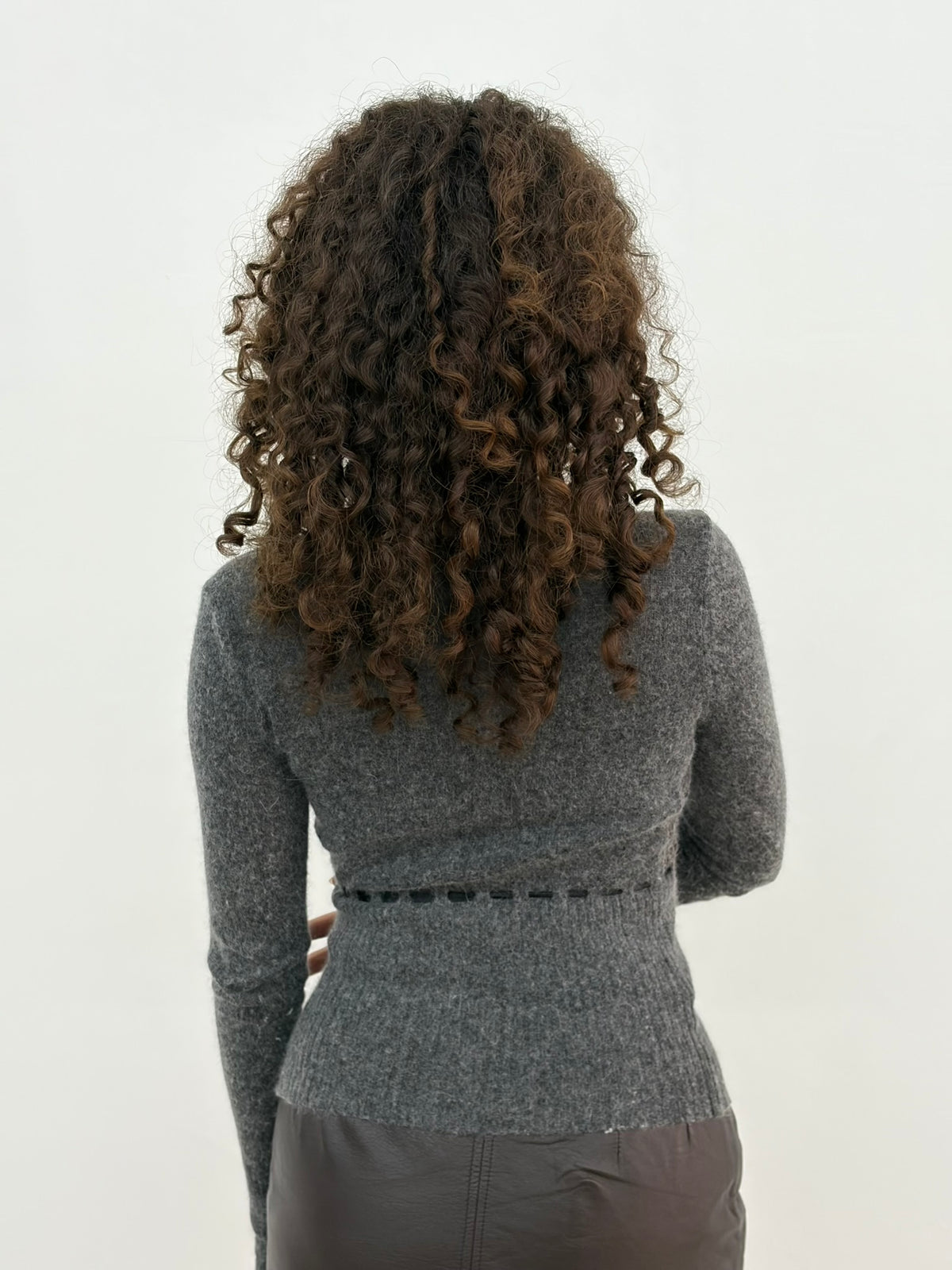 Grey Ribbon Knit Top