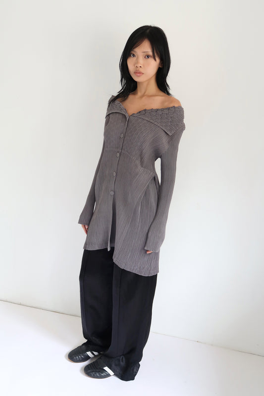 Grey Pleats Long Top