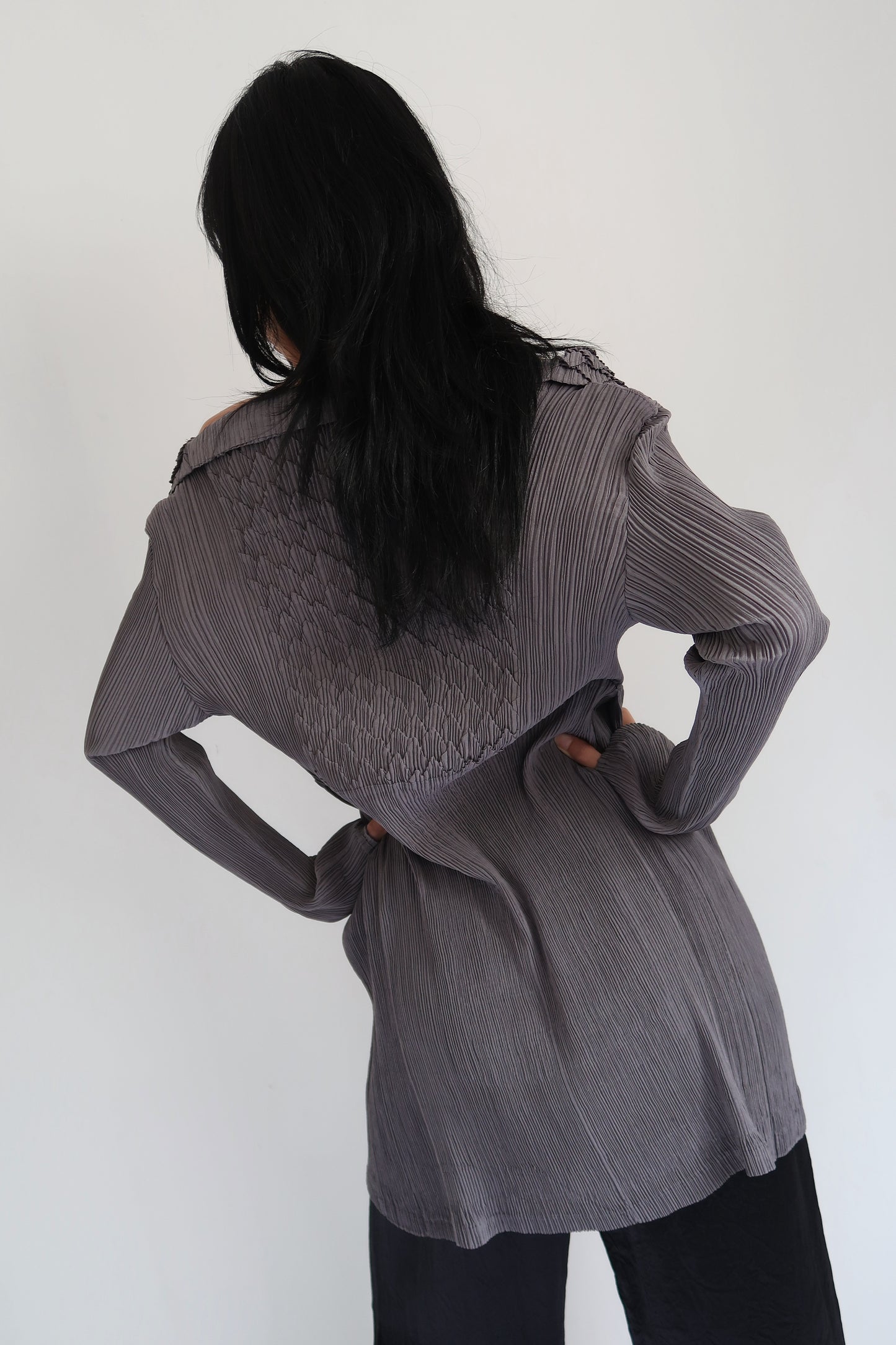 Grey Pleats Long Top