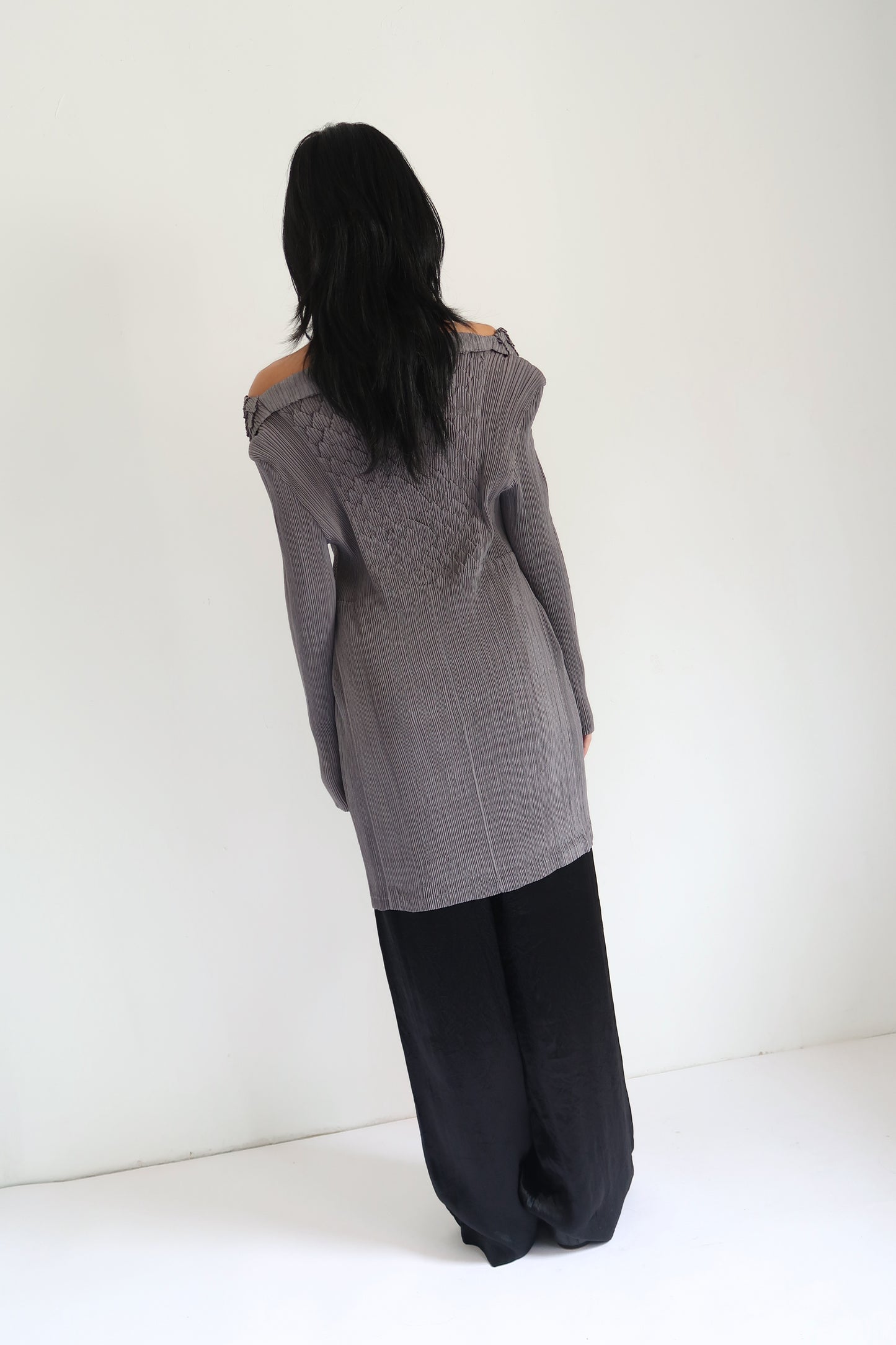 Grey Pleats Long Top