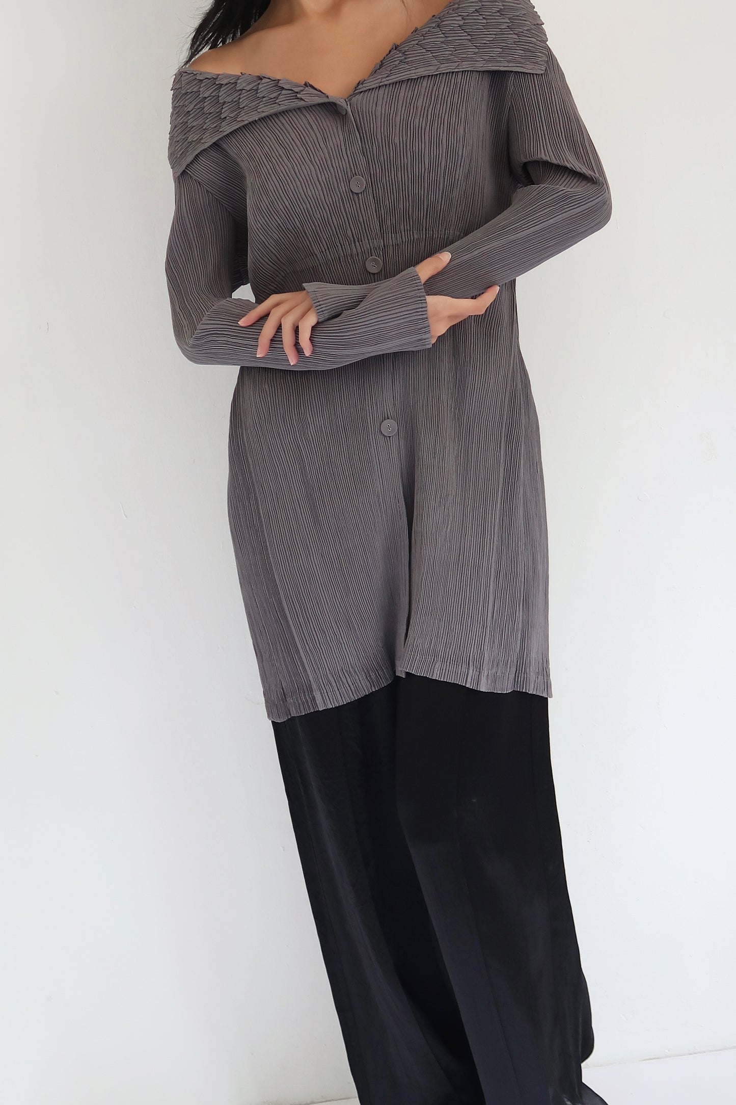 Grey Pleats Long Top