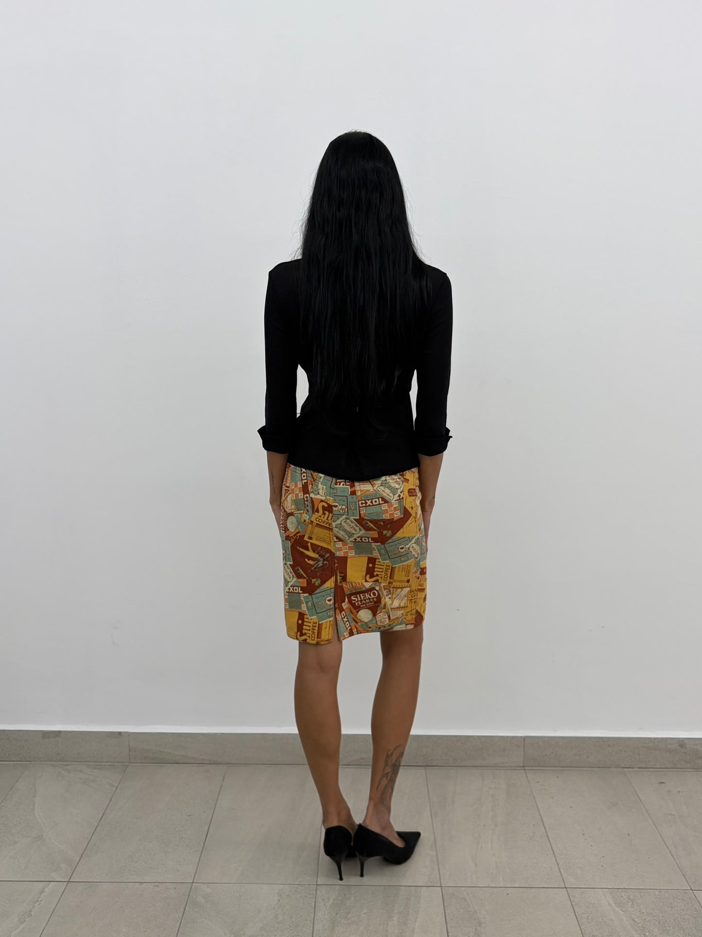Orange Printed Midi Skirt
