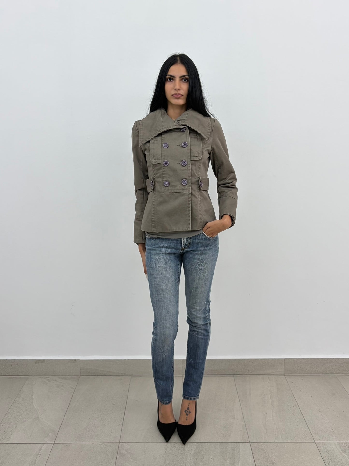 Khaki Purple Button Jacket
