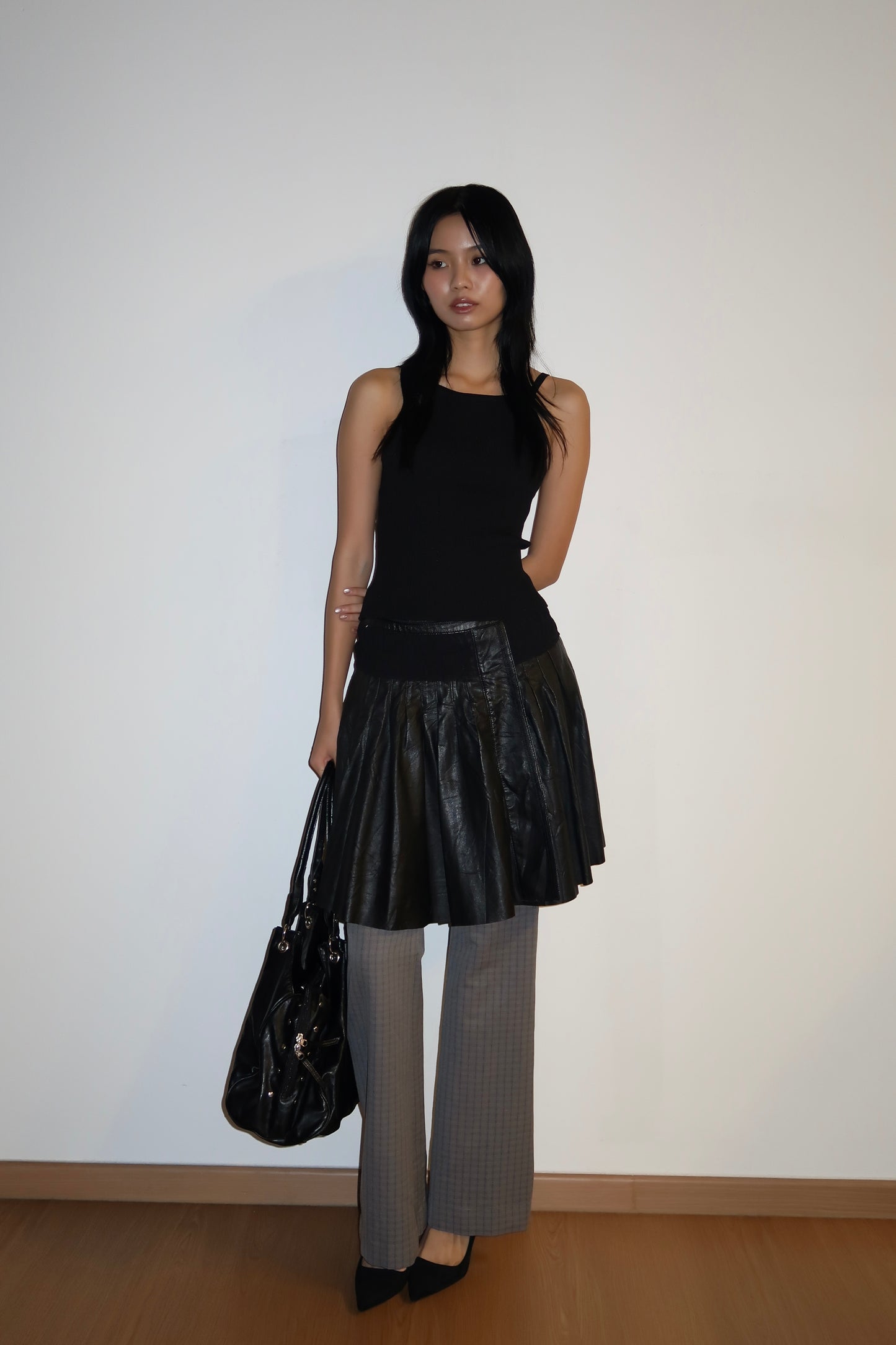 Pleated Leather Skirt