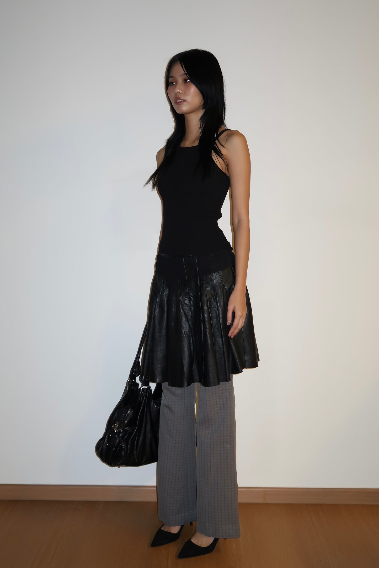 Pleated Leather Skirt