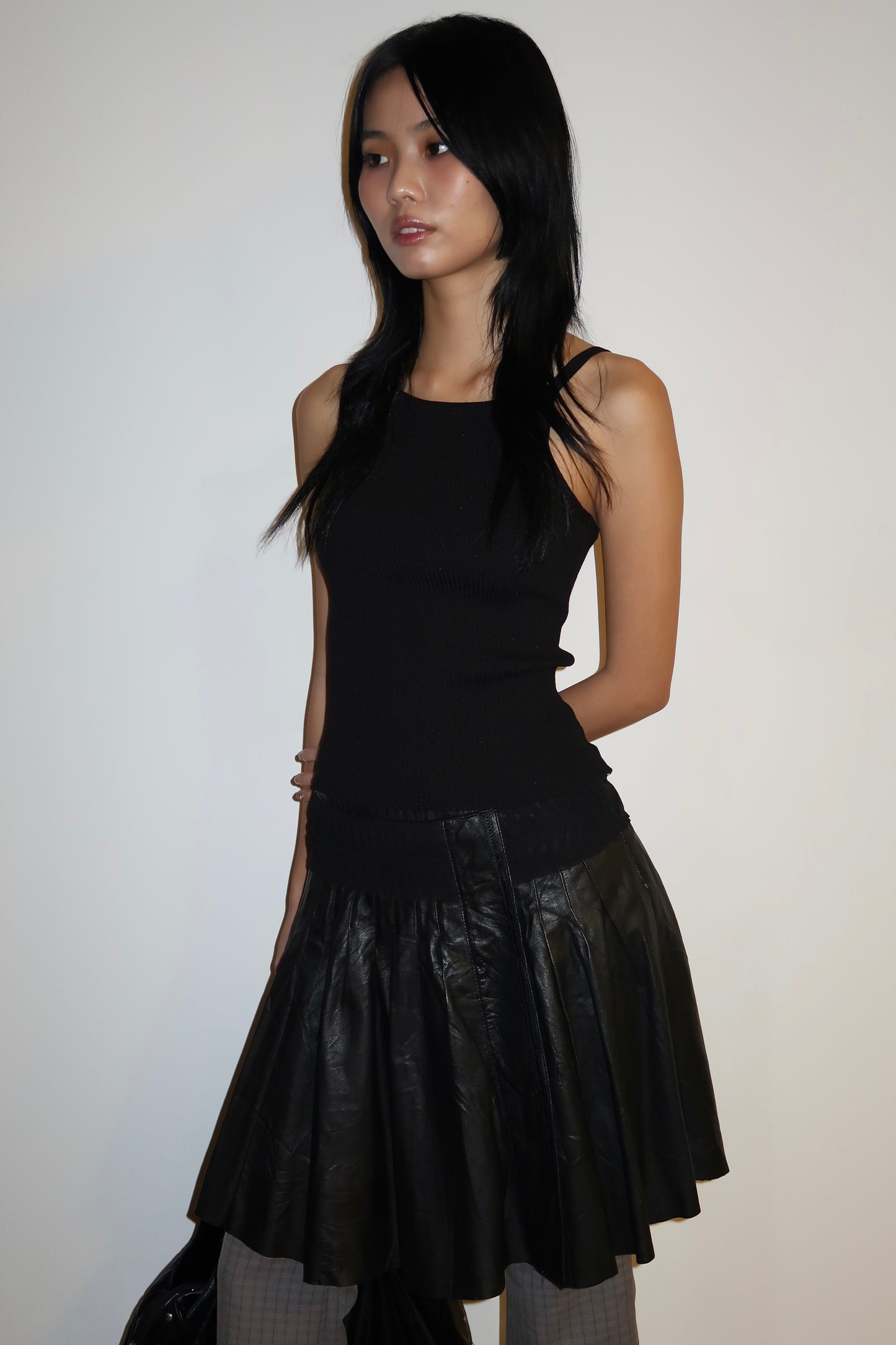 Pleated Leather Skirt