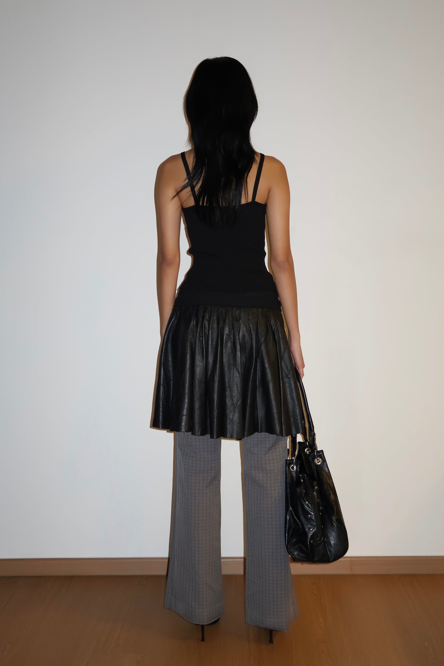 Pleated Leather Skirt