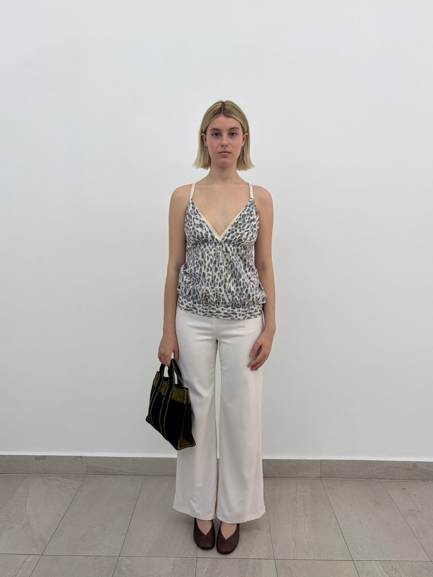 Cream Button Flare Pants