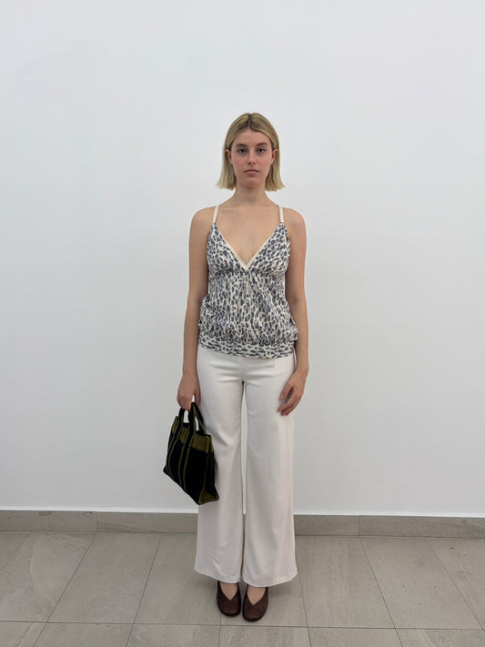 Cream Button Flare Pants