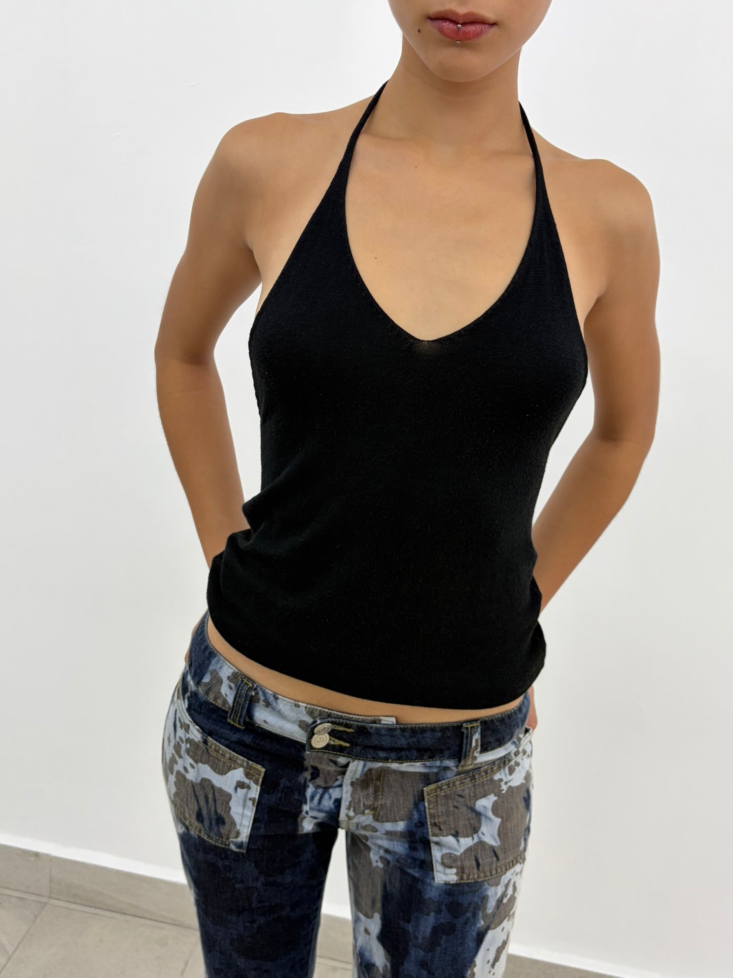 Black Knit Halter Top