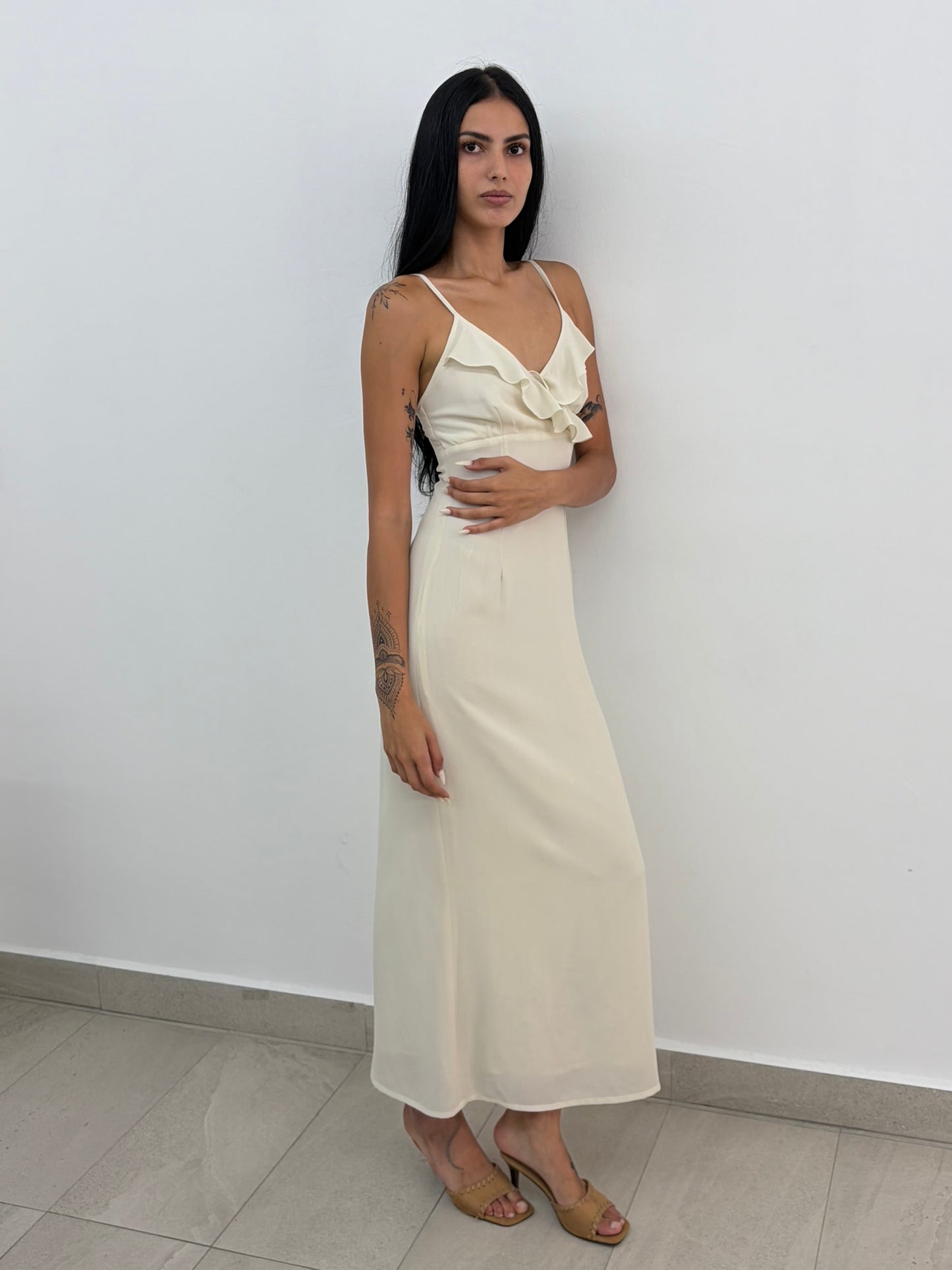 Cream Ruffle Dress
