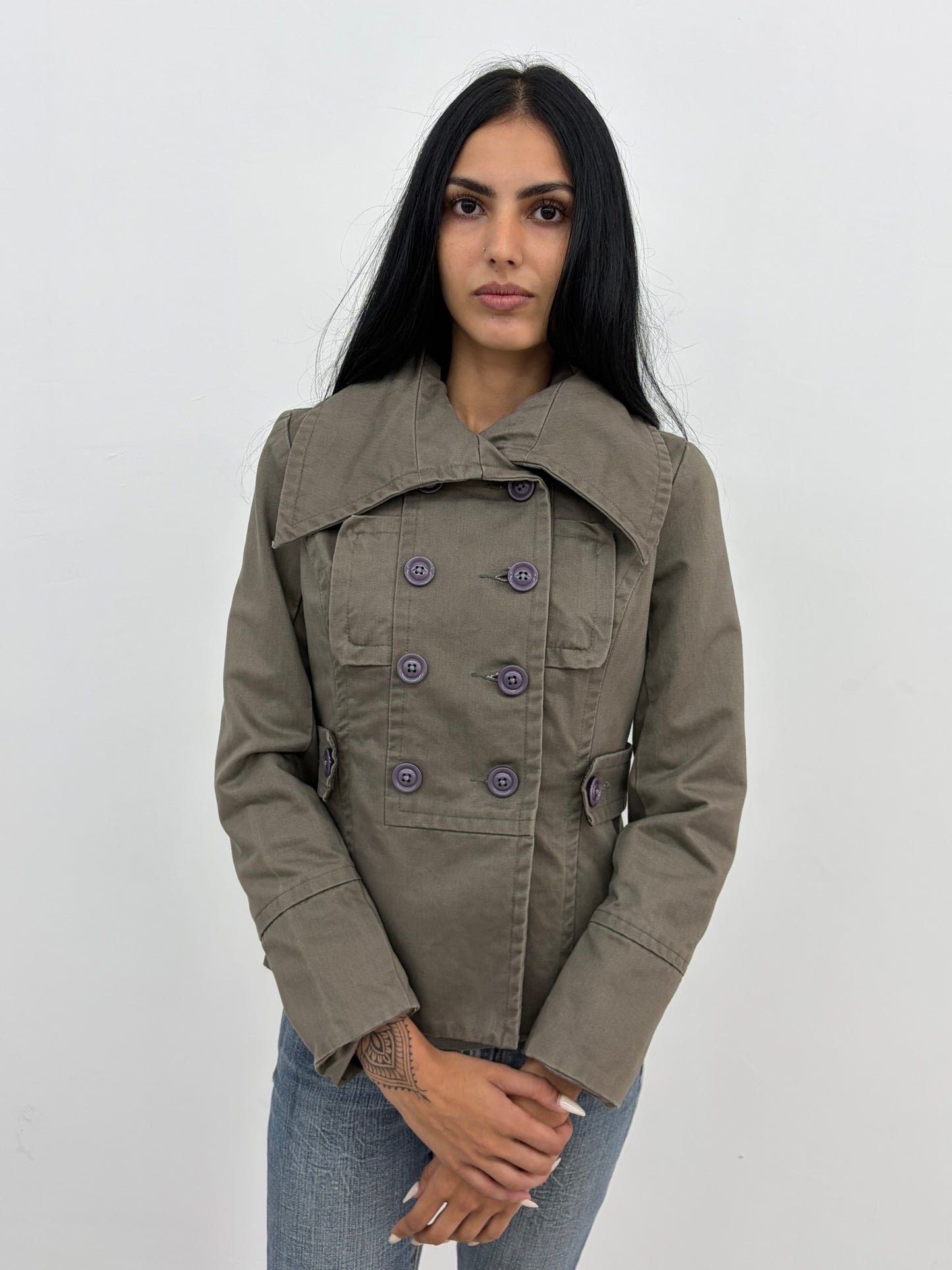 Khaki Purple Button Jacket
