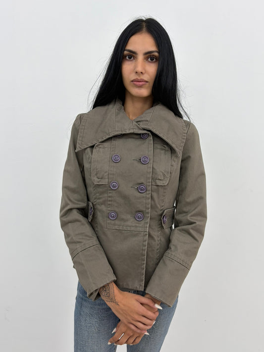Khaki Purple Button Jacket