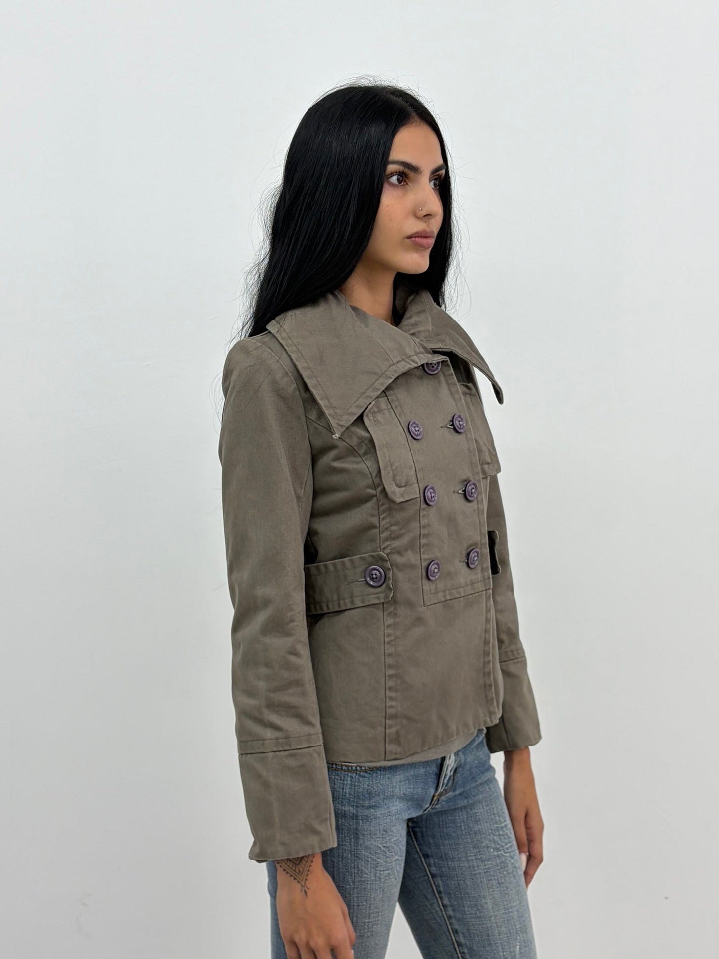 Khaki Purple Button Jacket
