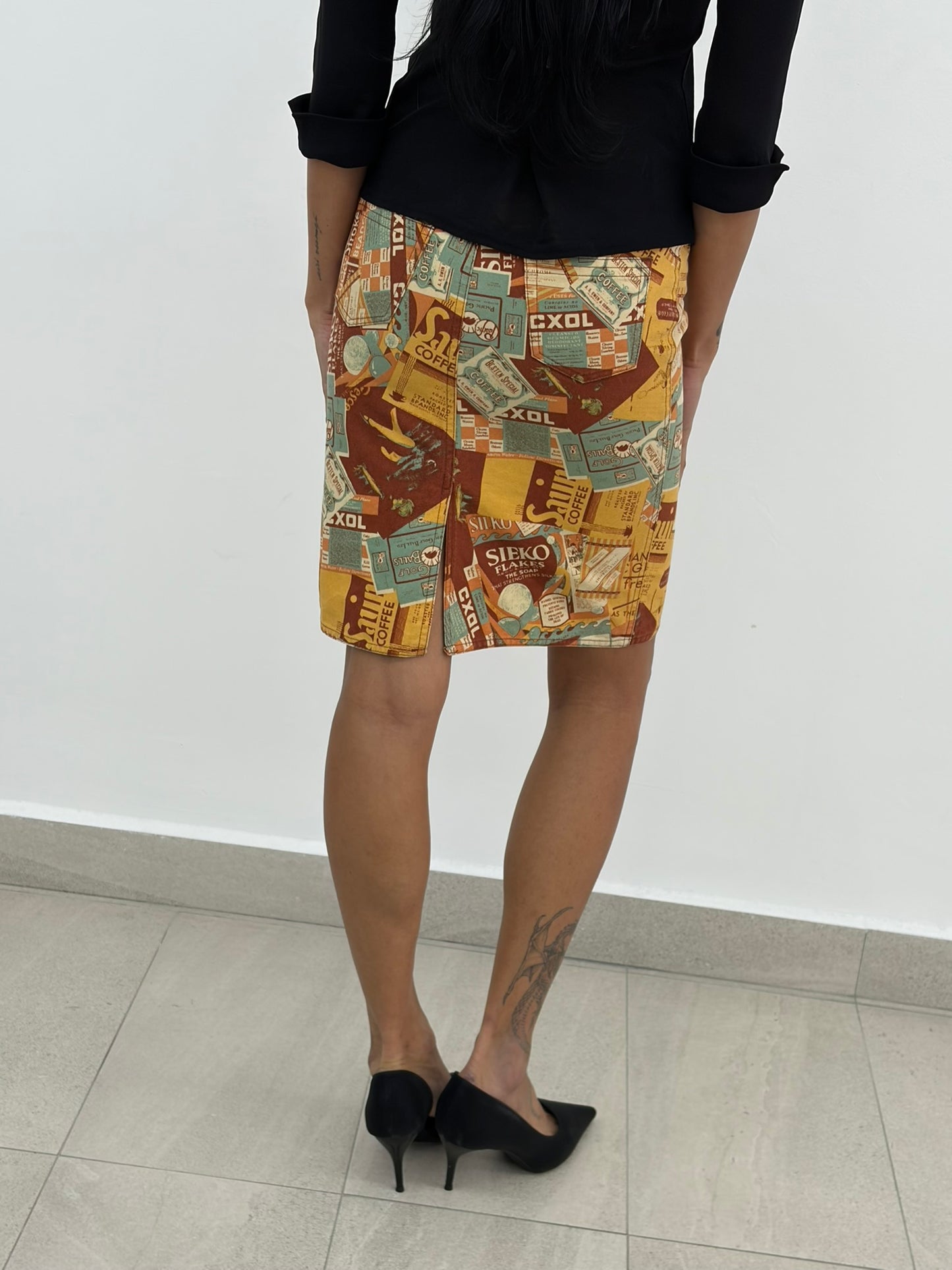 Orange Printed Midi Skirt