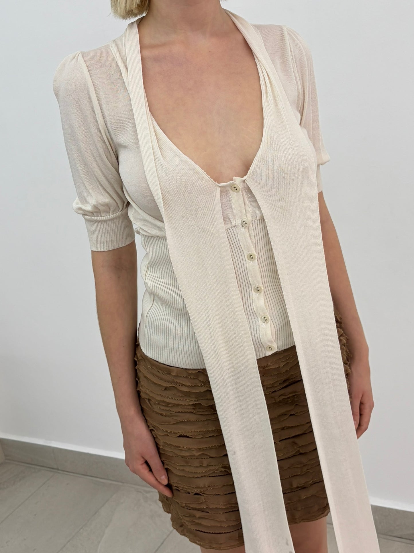 Cream Ribbed Knit Top