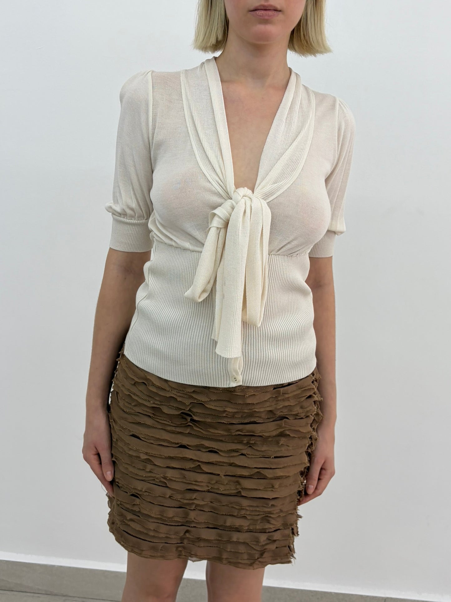 Cream Ribbed Knit Top