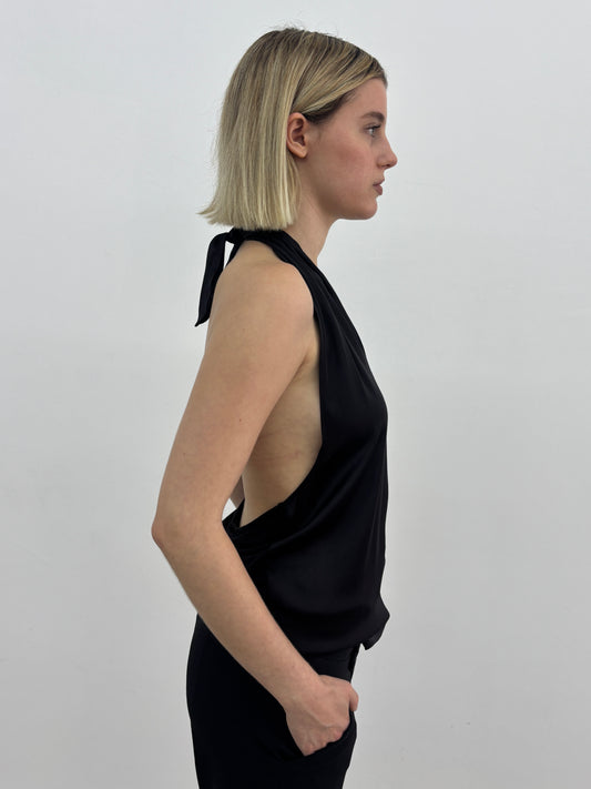 Black Satin Halter Top