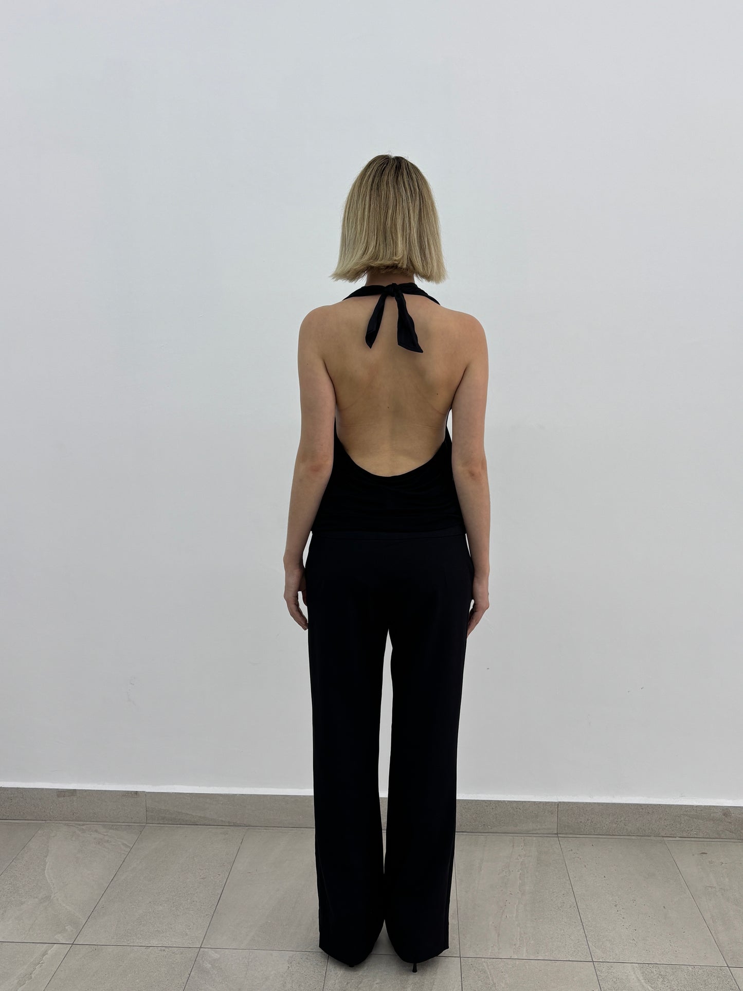 Black Satin Halter Top