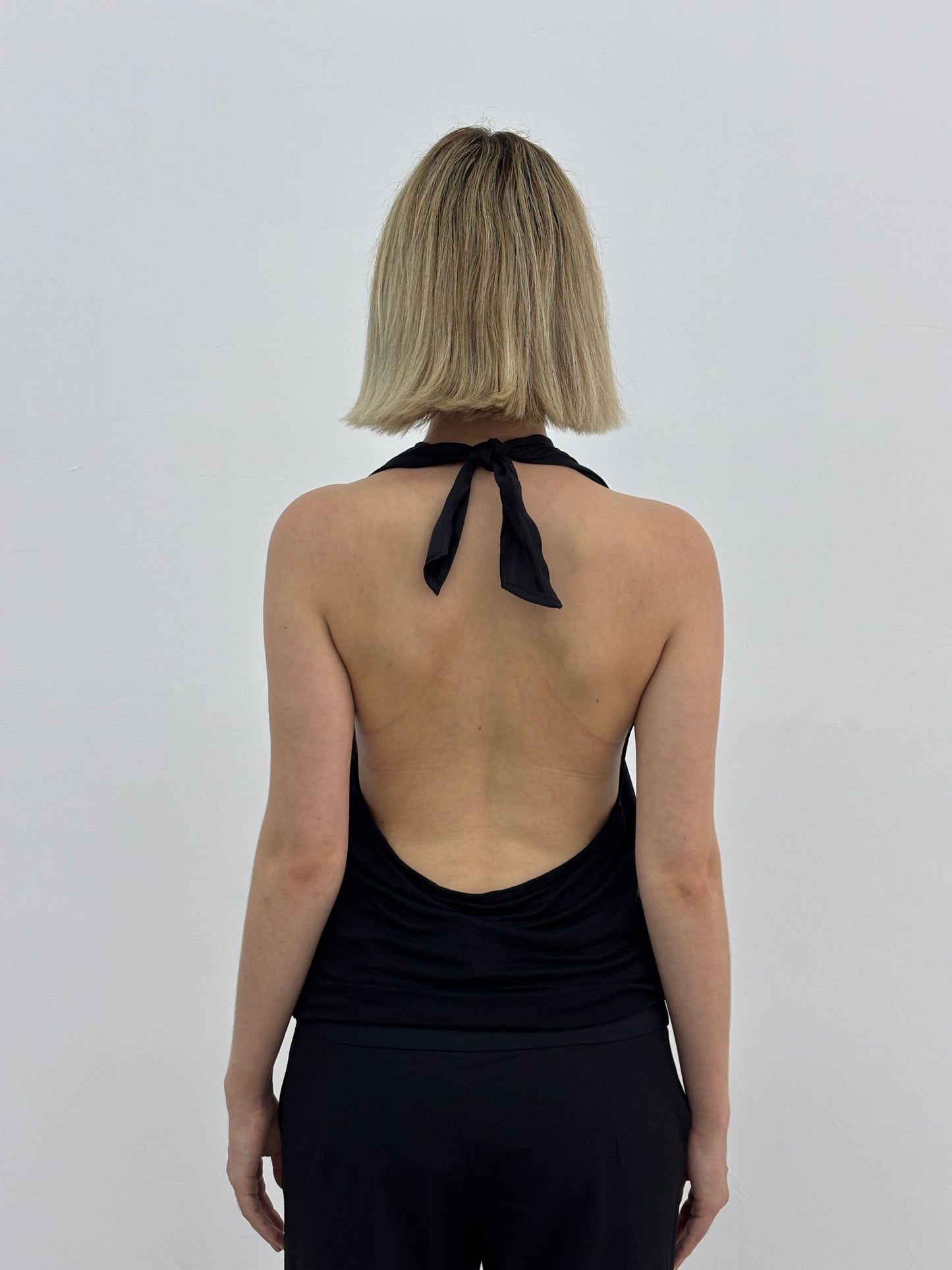 Black Satin Halter Top