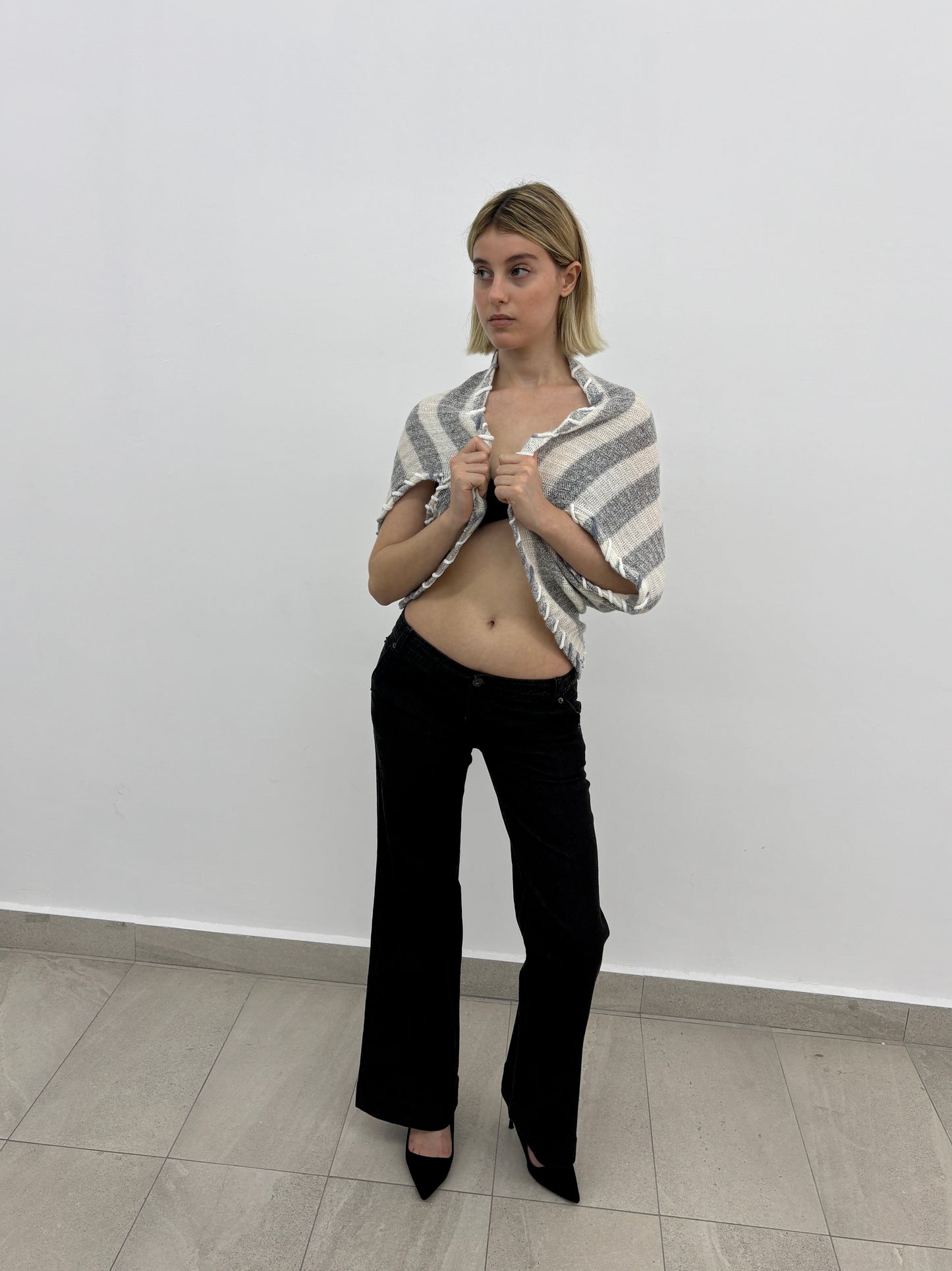 Grey Stripe Knit Shrug