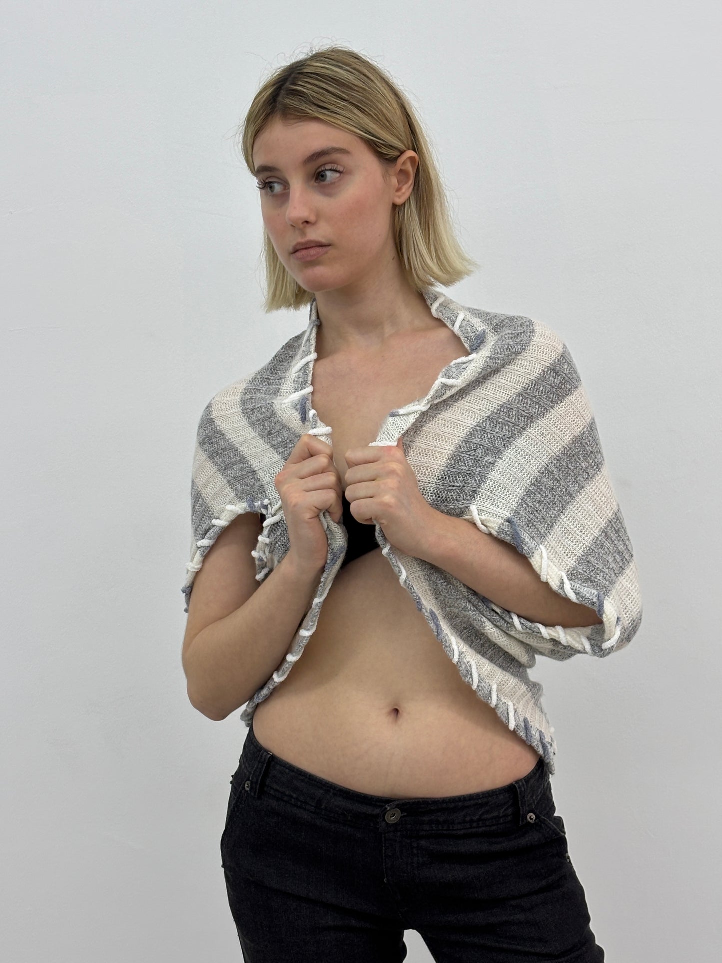 Grey Stripe Knit Shrug