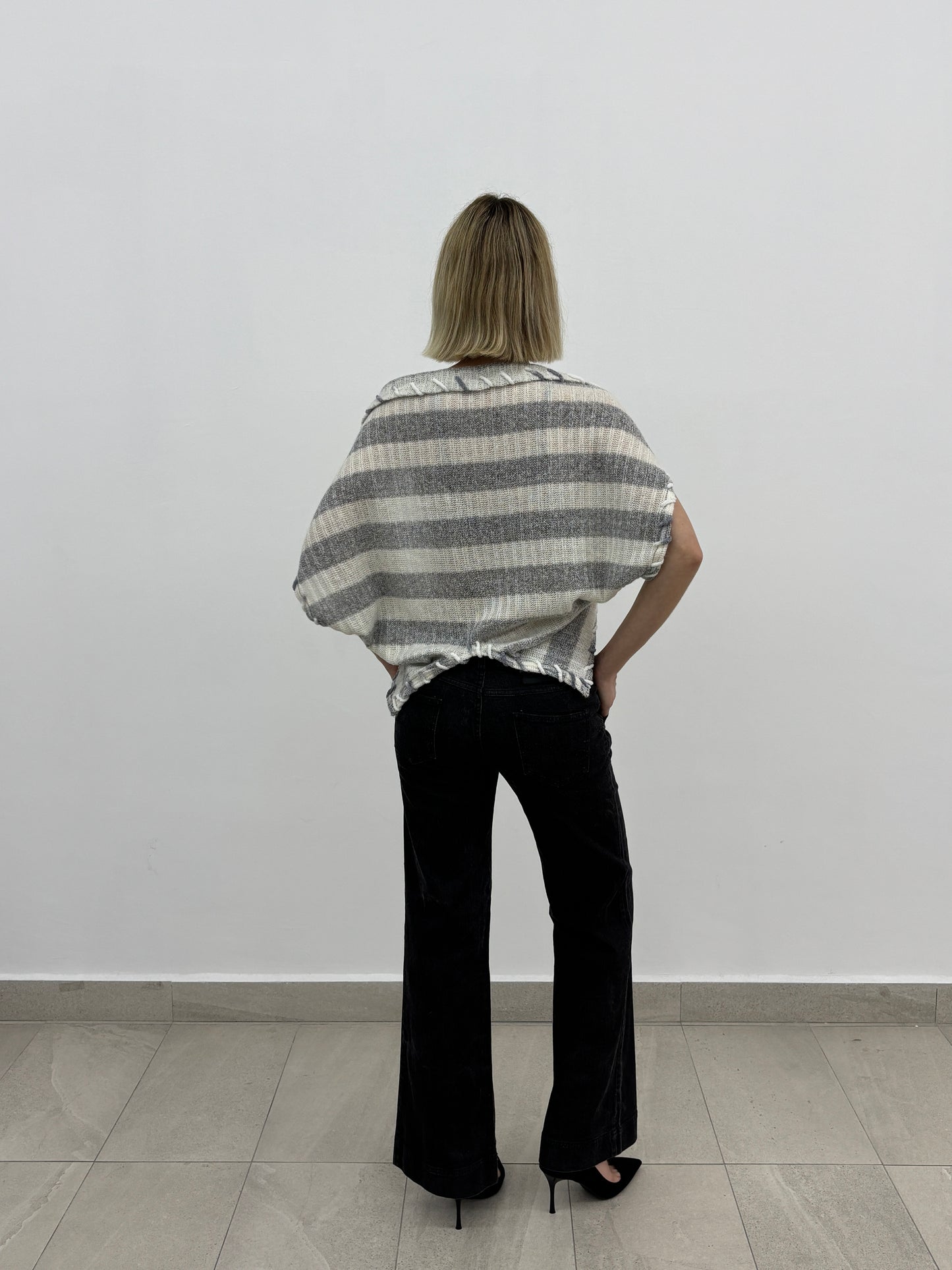 Grey Stripe Knit Shrug
