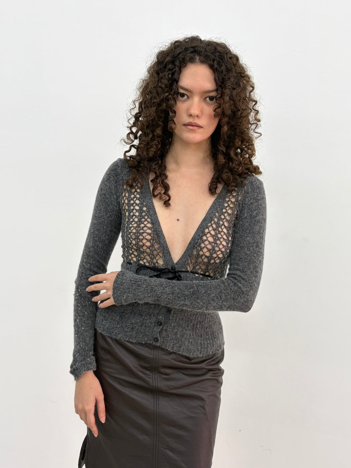 Grey Ribbon Knit Top