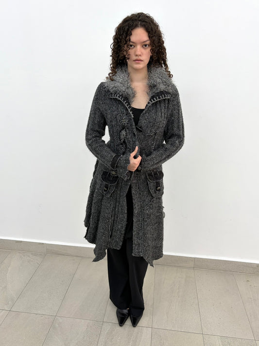 Furry Long Grey Cardigan