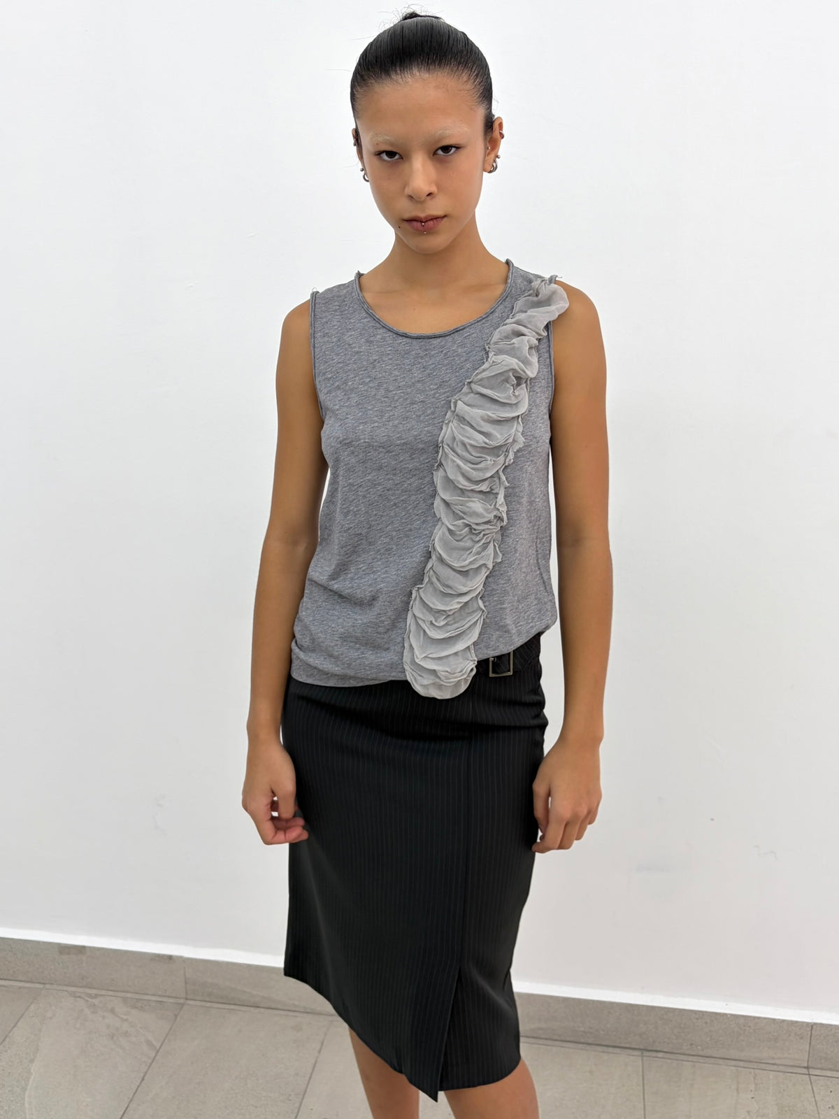 Grey Pleats Top