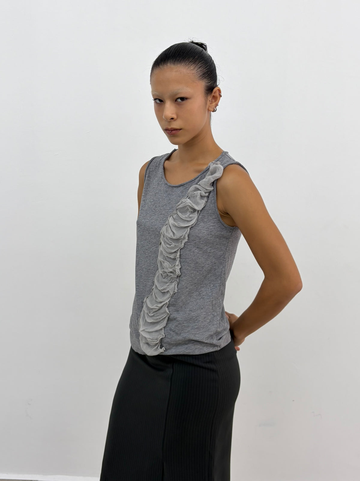 Grey Pleats Top