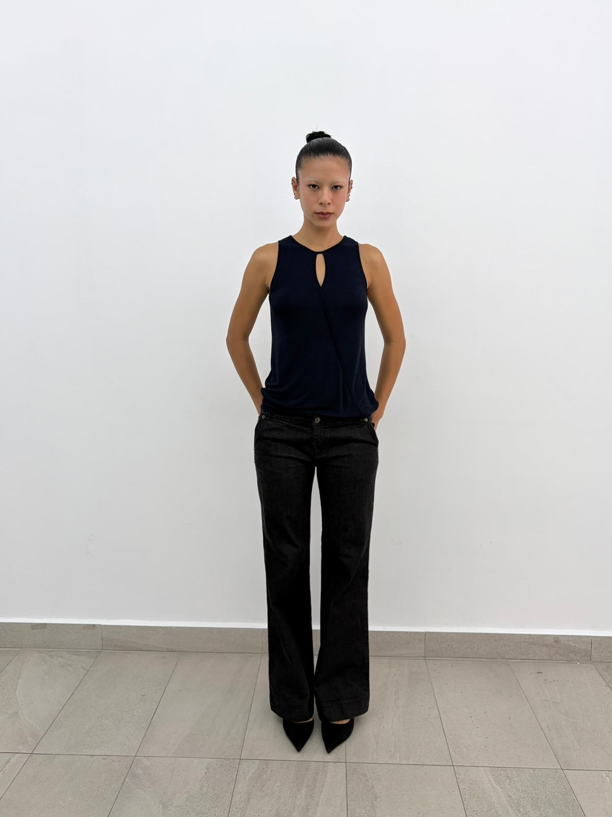 Keyhole Navy Top