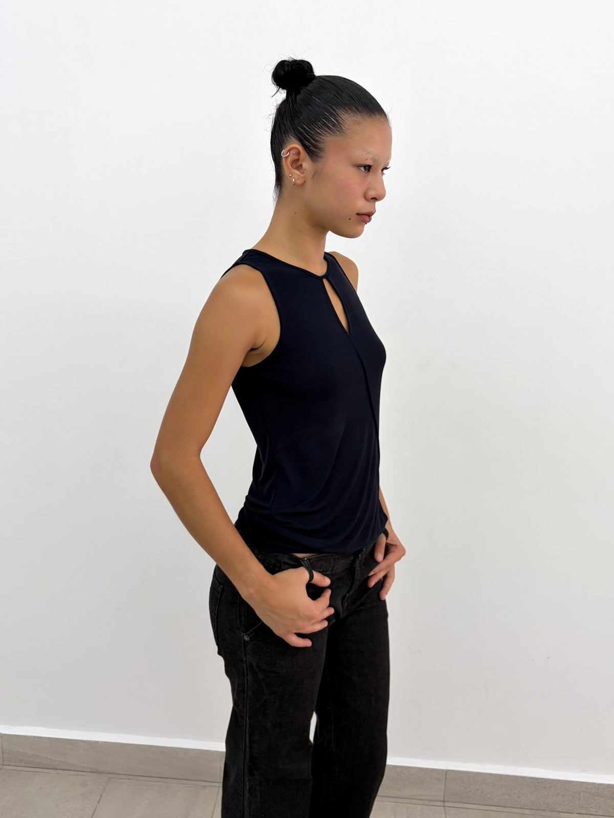Keyhole Navy Top