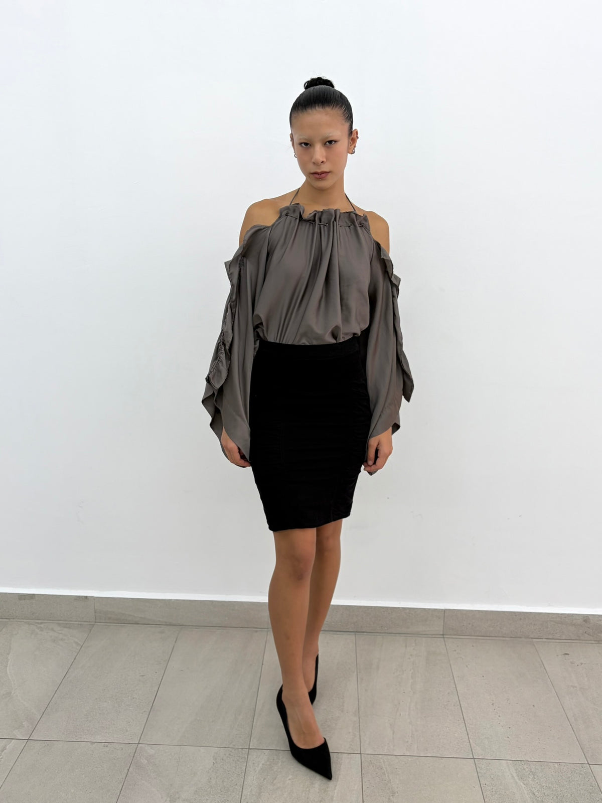 Gathered Black Skirt