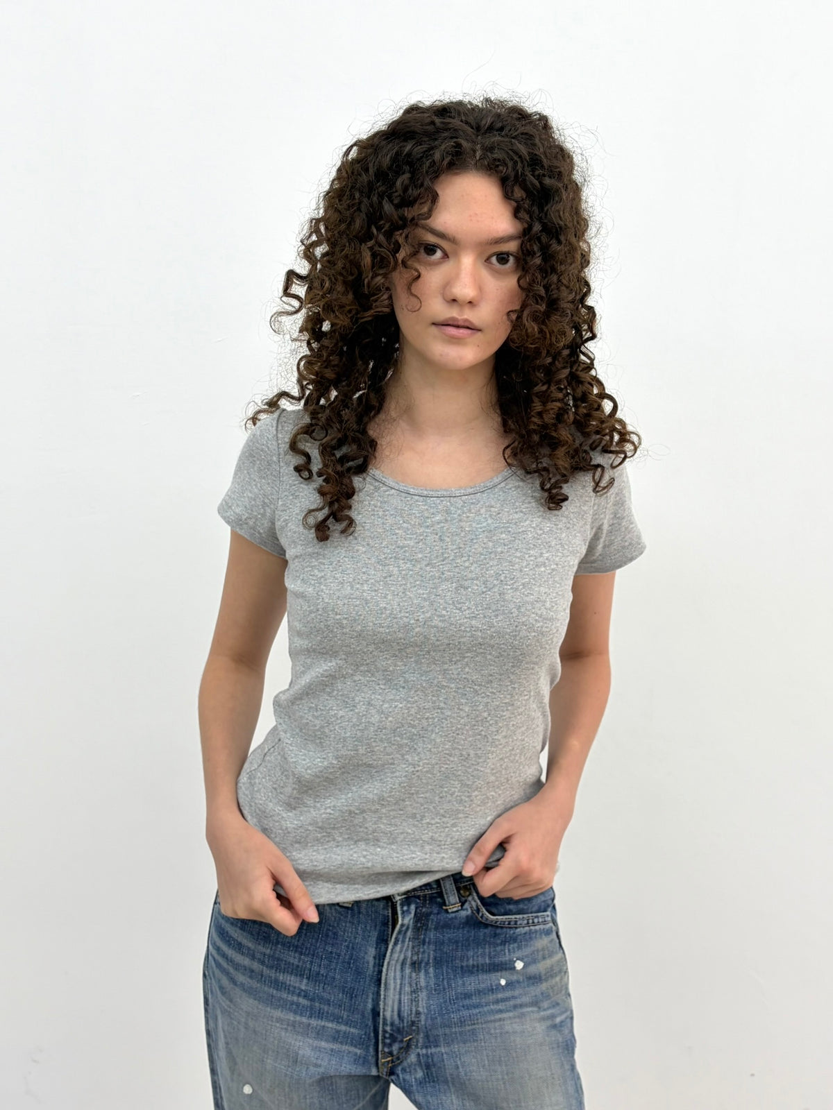 Grey Round Neck Top