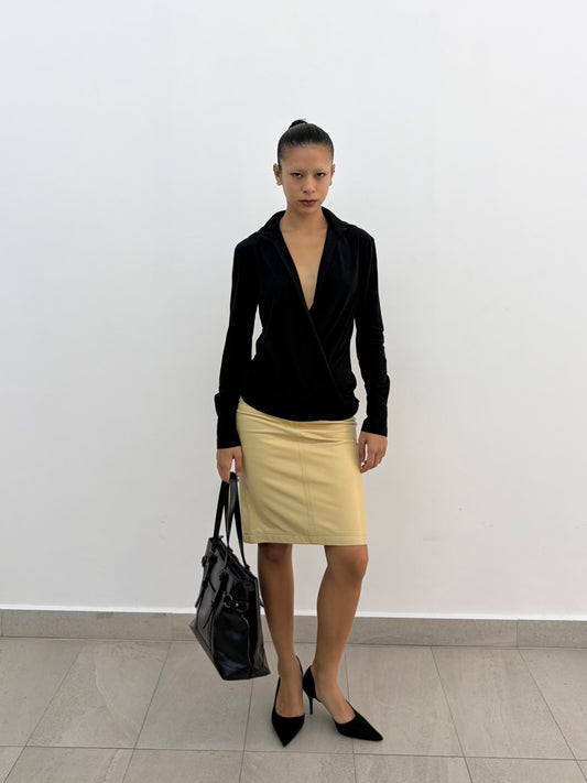 Cream Leather Skirt