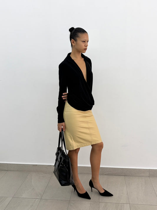 Cream Leather Skirt