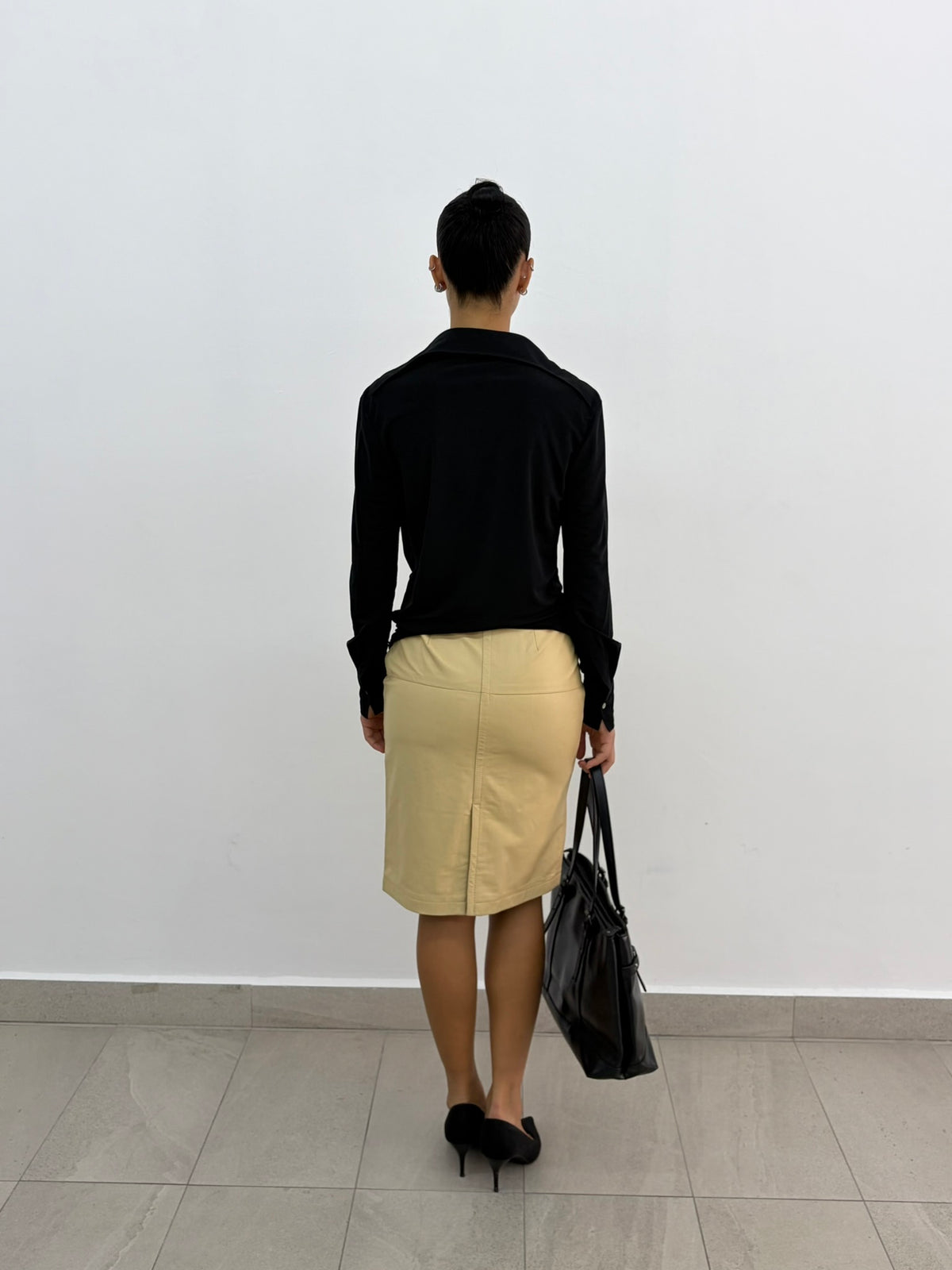 Cream Leather Skirt