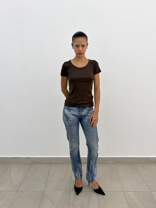 Brown Round Neck Top