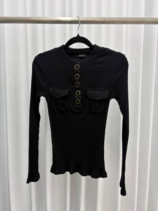 Ribbed Knit Black Top
